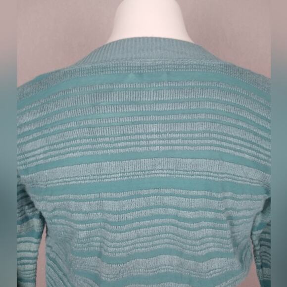 Vanity Deep V-neck 3/4 Sleeve Stripe Ribbed Texture Early 2000's Top Size Large - Picture 10 of 12